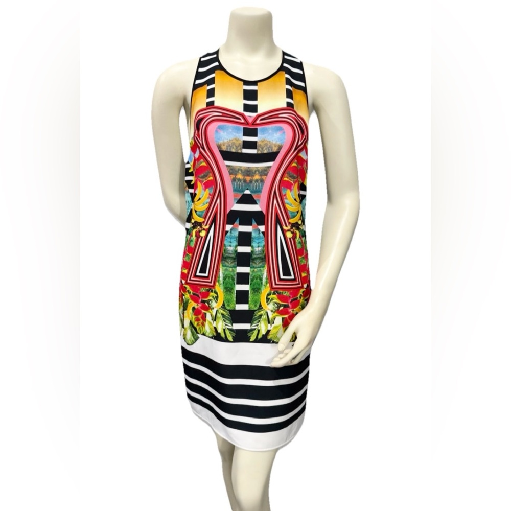 Clover Canyon Bodycon Dress Small Tropical Graphic Stripe Beyoncé Style